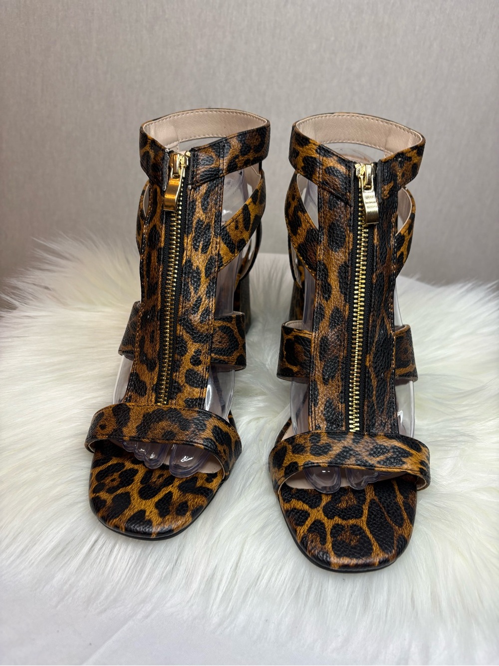 Cato Leopard Print Zip-Front Heels - Black & Brown
